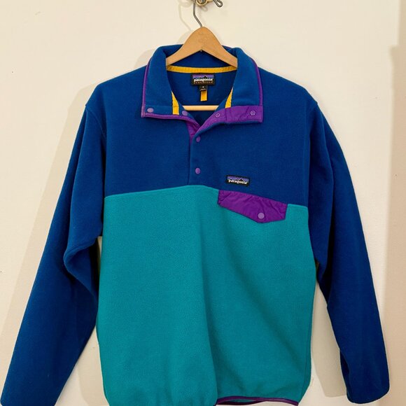 Patagonia Sweaters - Vintage Patagonia Synchilla Snap-T Fleece — Retro Teal/Blue/Purple — Medium